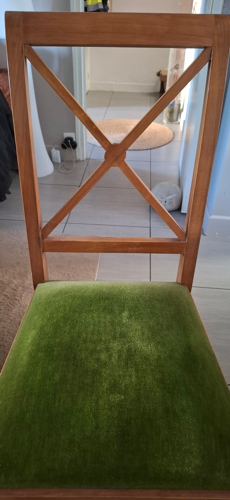 6 Chaises bois assise velours vert