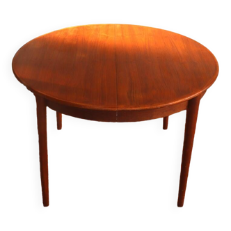 Table ronde scandinave en teck à 2 rallonges 60's