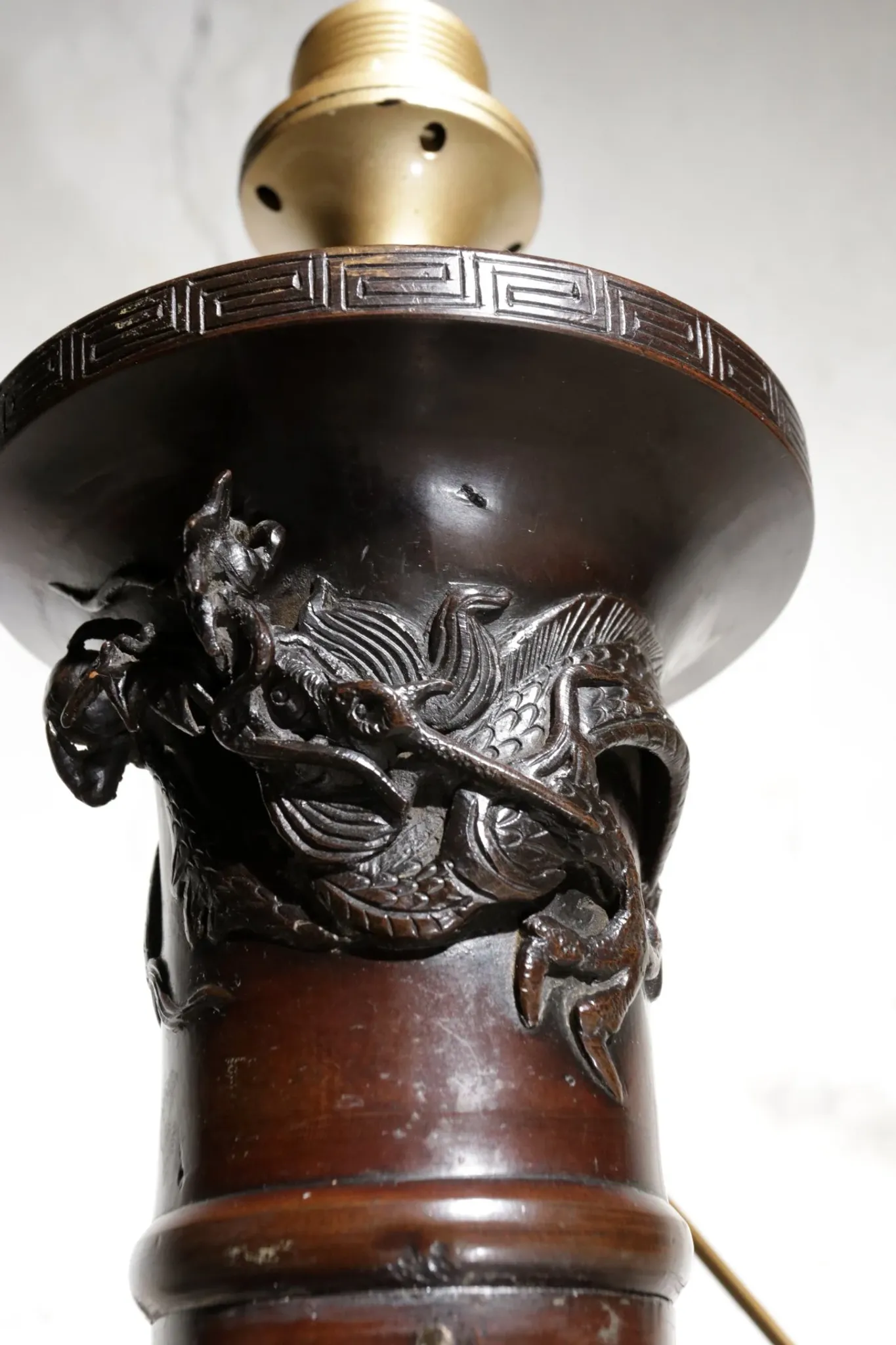 Set of 19th-century Japanese vase lamps with dragons and birds