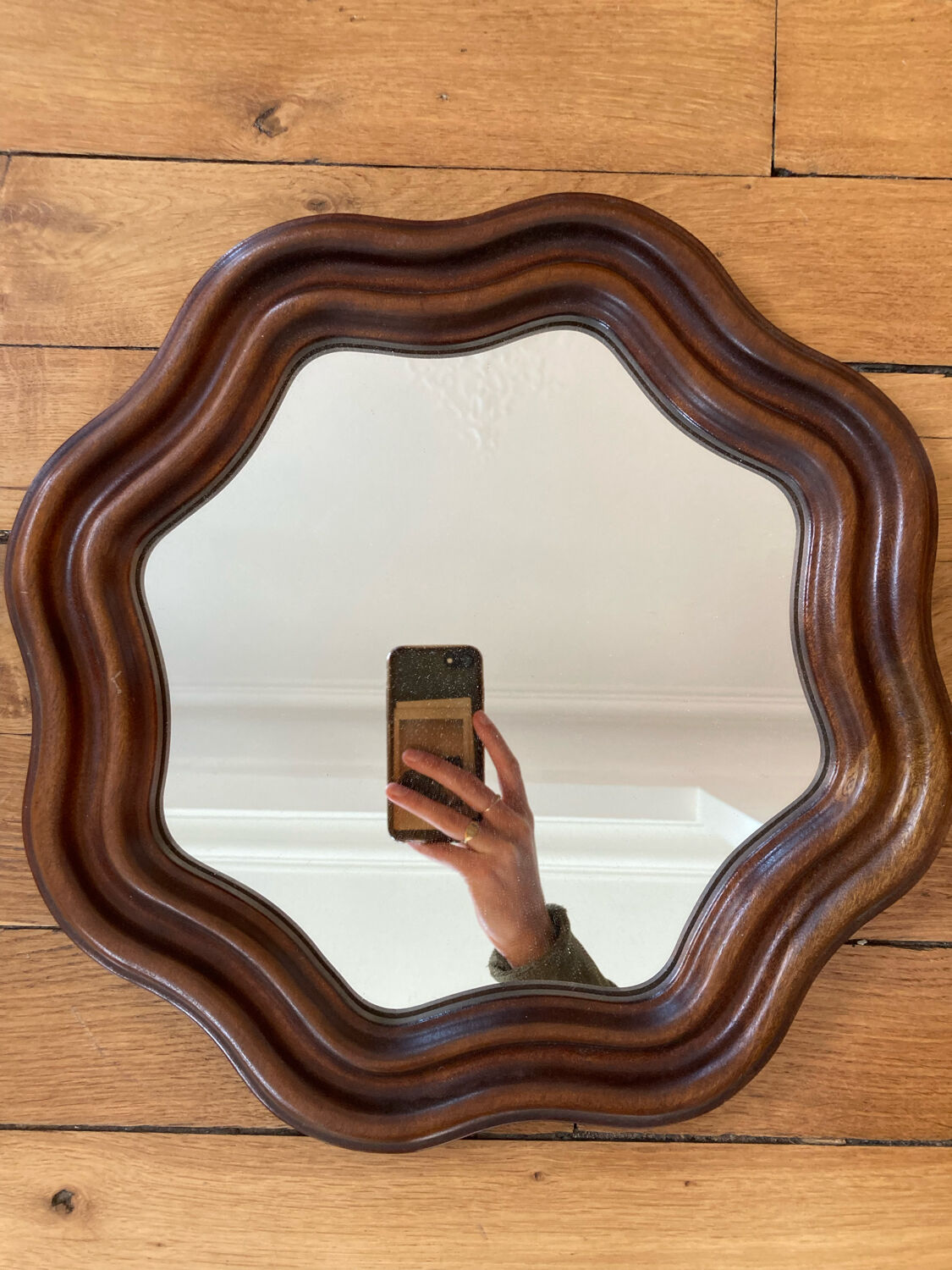 Corrugated wooden mirror