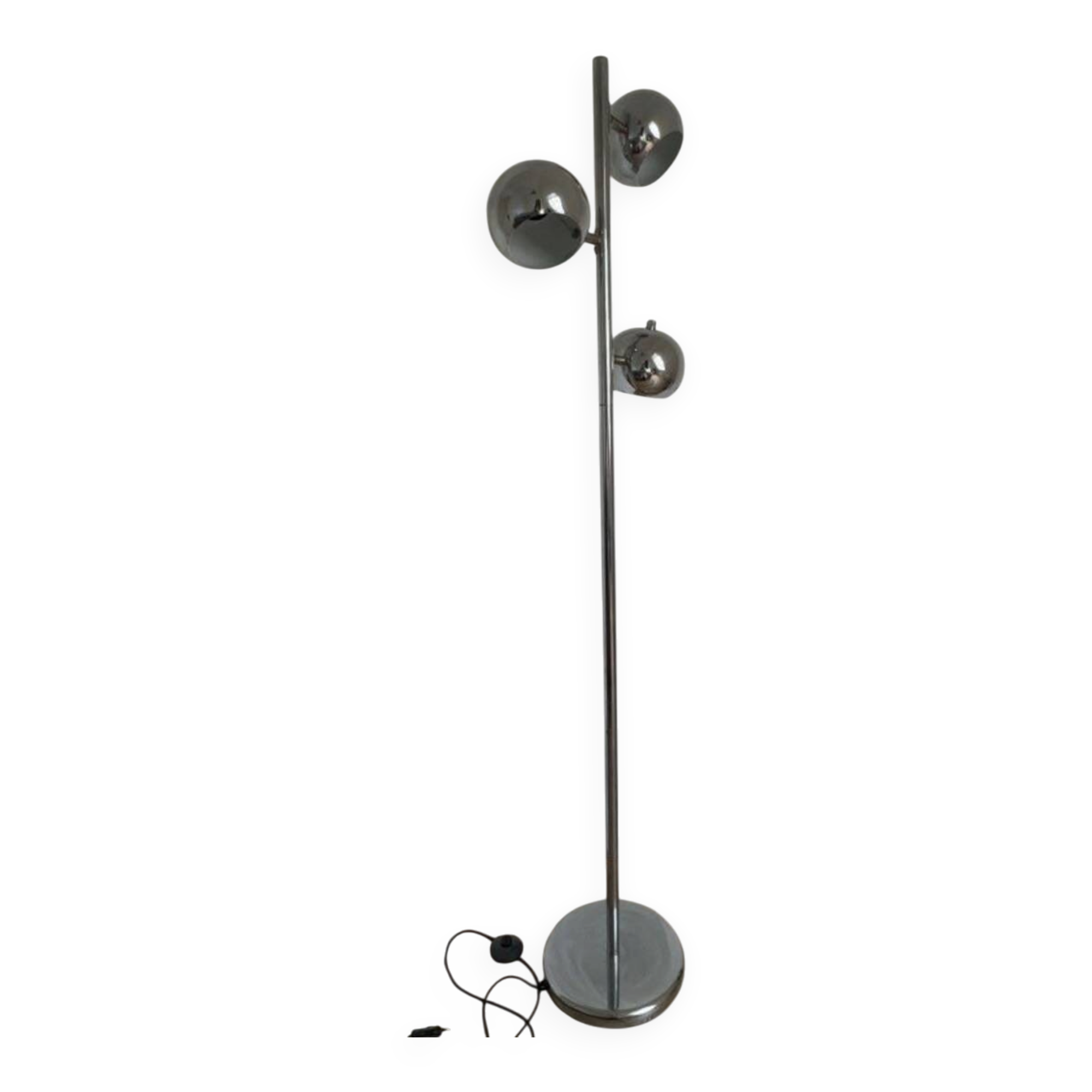 Vintage floor lamp with 3 chrome globes — 70's space age style