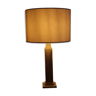 Hollywood regimental table lamp, Italy 70s, in brass paste restored with florentine gold brushed