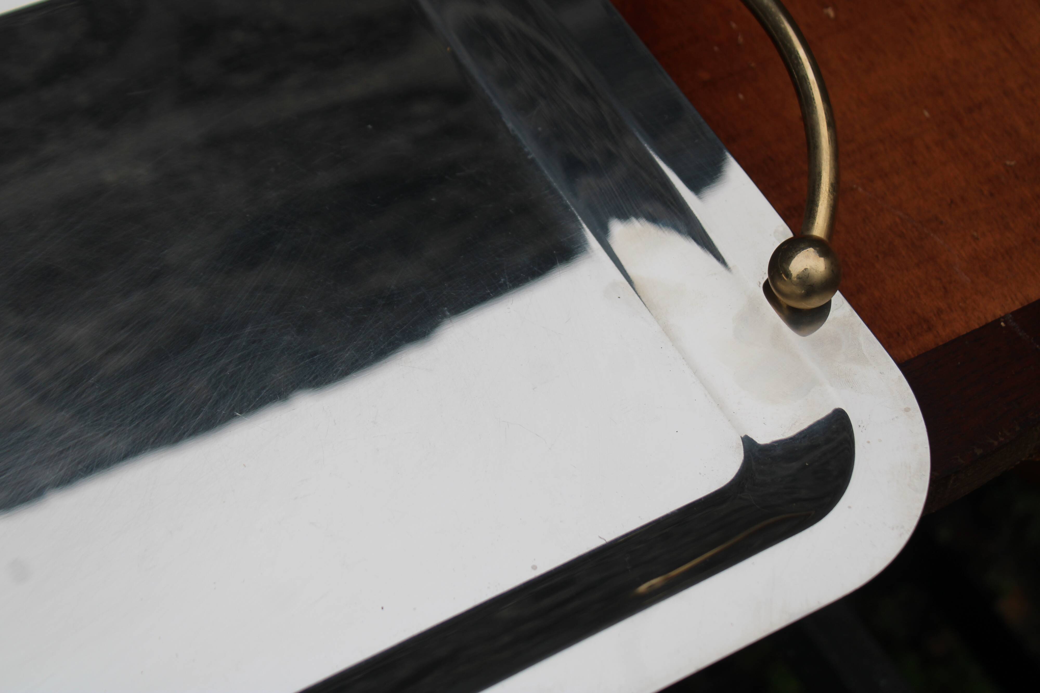 GUY DEGRENNE Serving Tray – Stainless Steel & Brass Handles – France