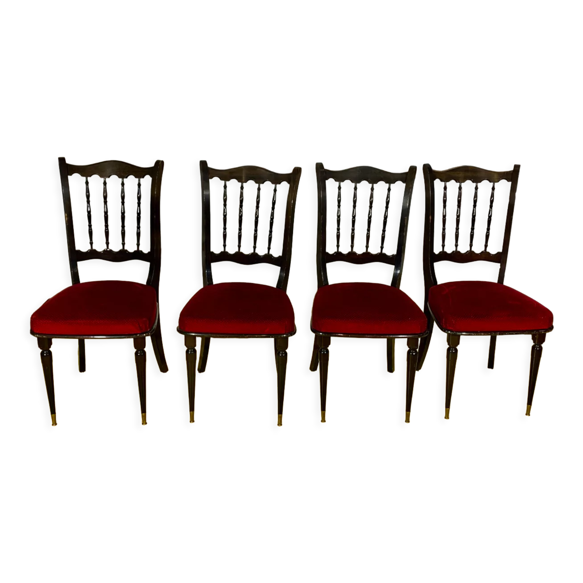 4 CHAIRS Napoleon III, black lacquered, seats Red Velvet