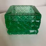 Cendrier pavé de verre taillé diamant vert 1980