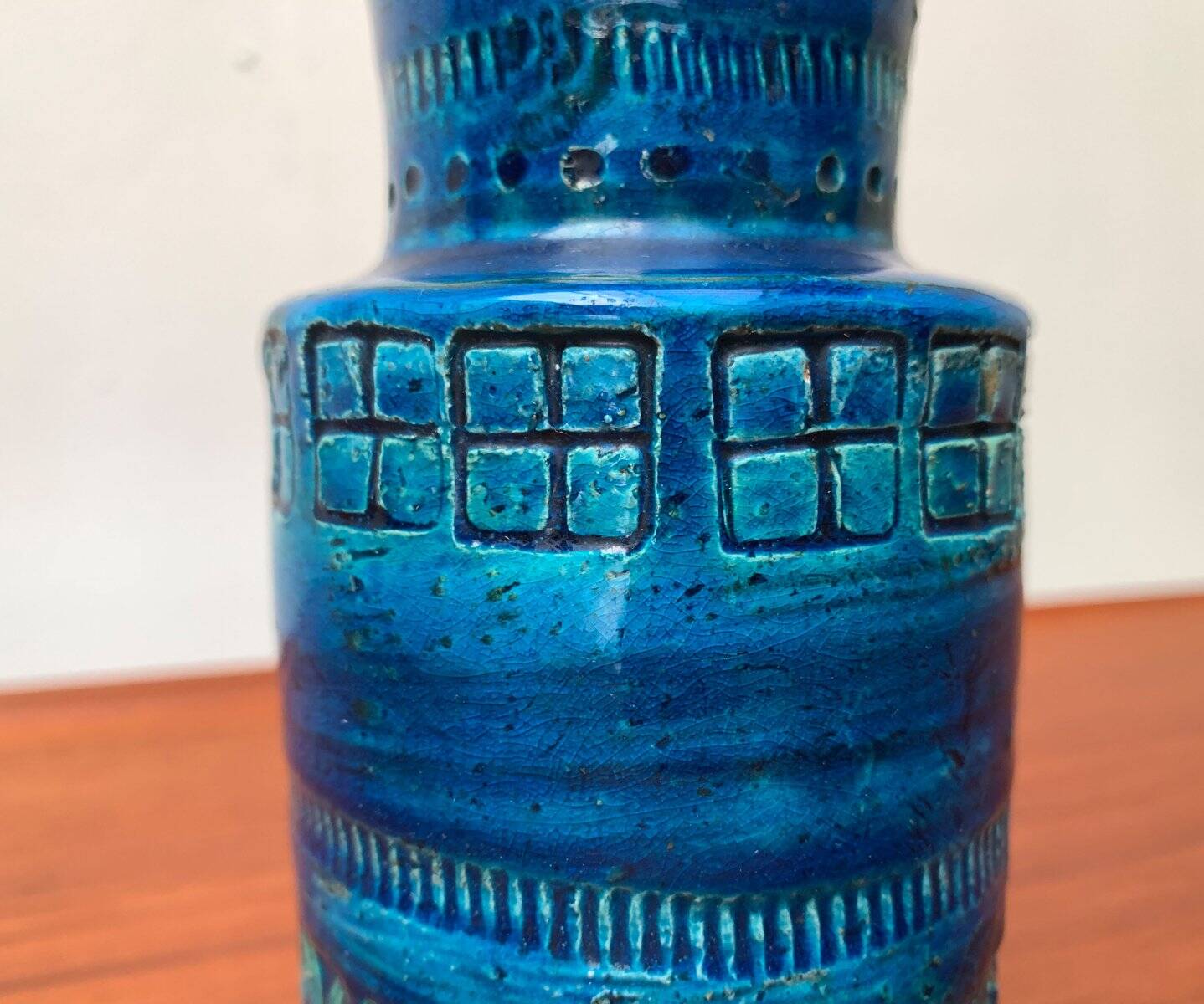 Mid-century Italian Rimini Blu ceramic vase by Aldo Londi for Bitossi.