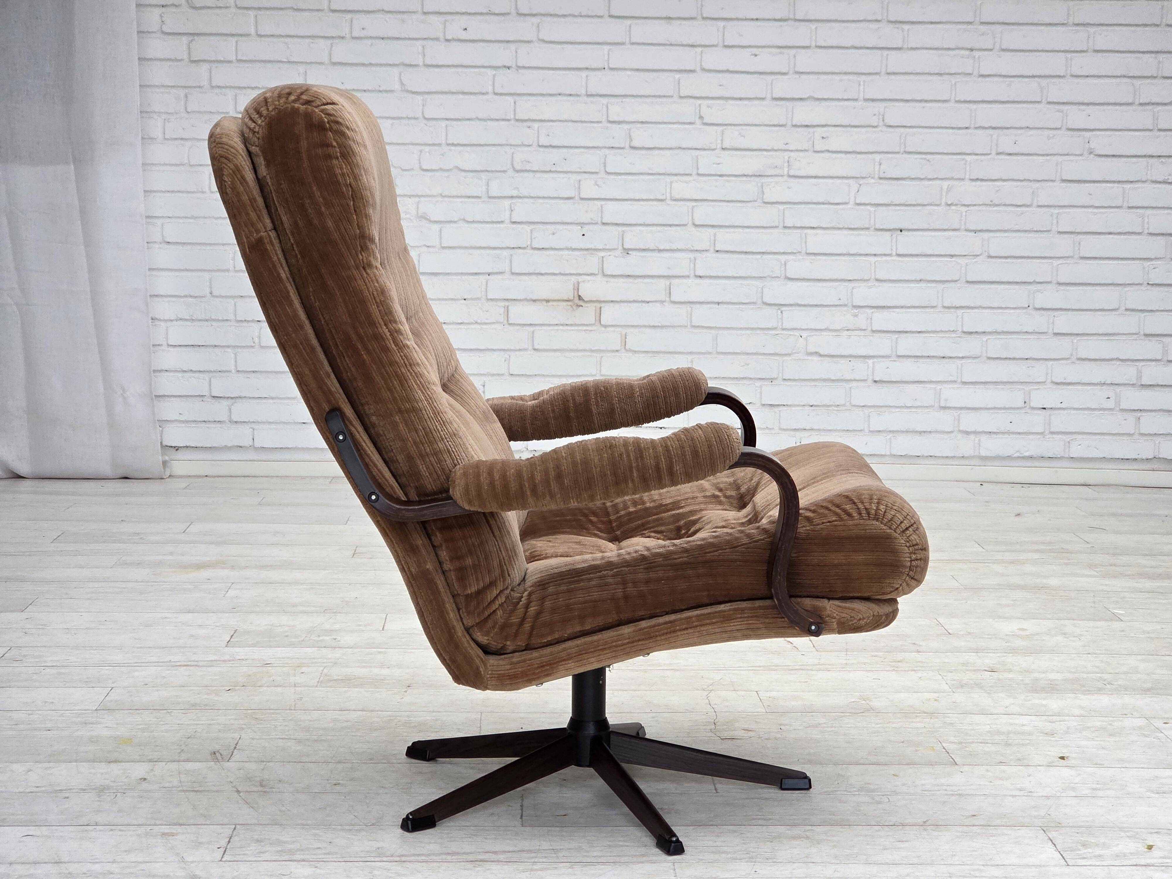 1970s, Danish swivel armchair, furniture corduroy, dark beech wood.
