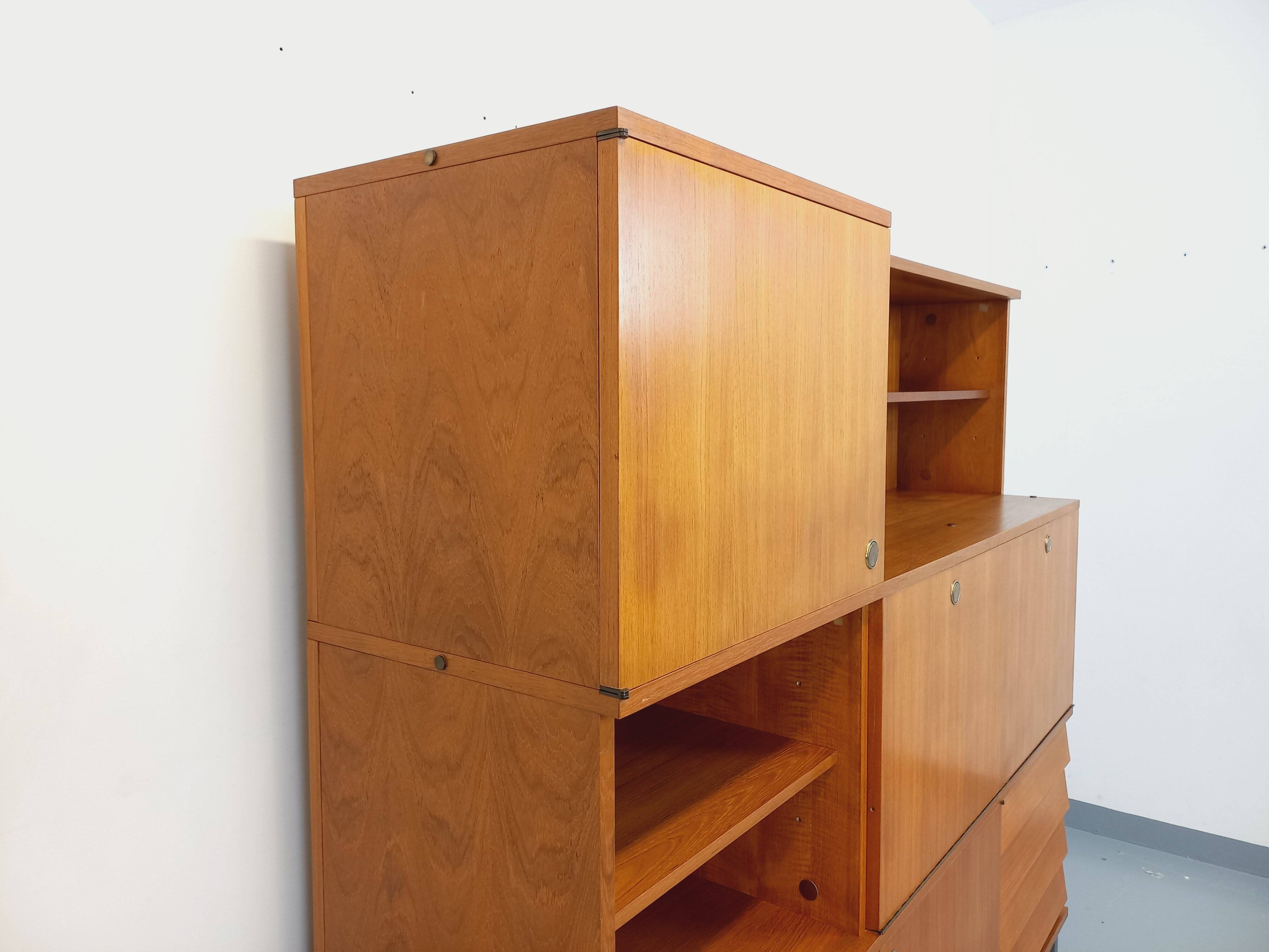 Louis Paolozzi modernist teak bookcase and secretary storage unit
