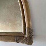 VINTAGE RATTAN MIRROR TRIANGULAR SHAPE  52 X 31 cm