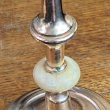 Pair of brass and stone candlesticks