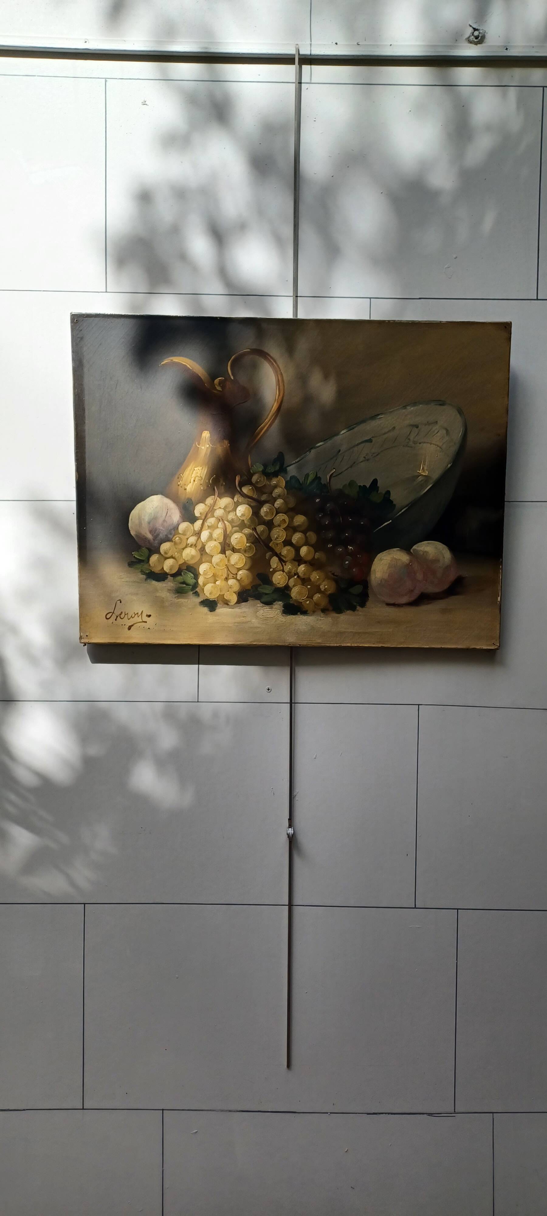 Tableau fin 19eme signe leroy . nature morte a l'aiguiere