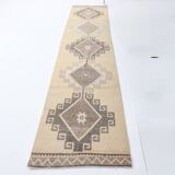Cream Brown Oriental Turkish Runner Rug, 80x373Cm