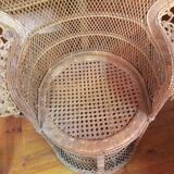 Large Emmanuelle chair in wicker and rattan Era 1970