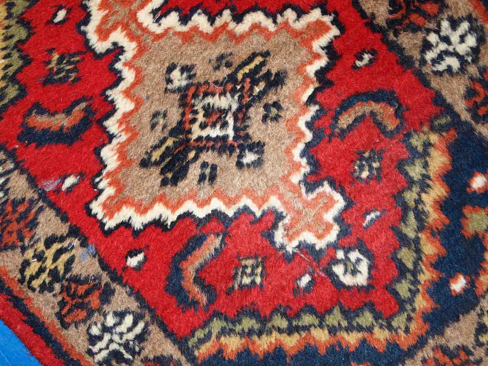 Vintage Persian Carpet Hamadan handmade 1.4' x 1.9' (42cm x 60cm) 1970s, 1C755