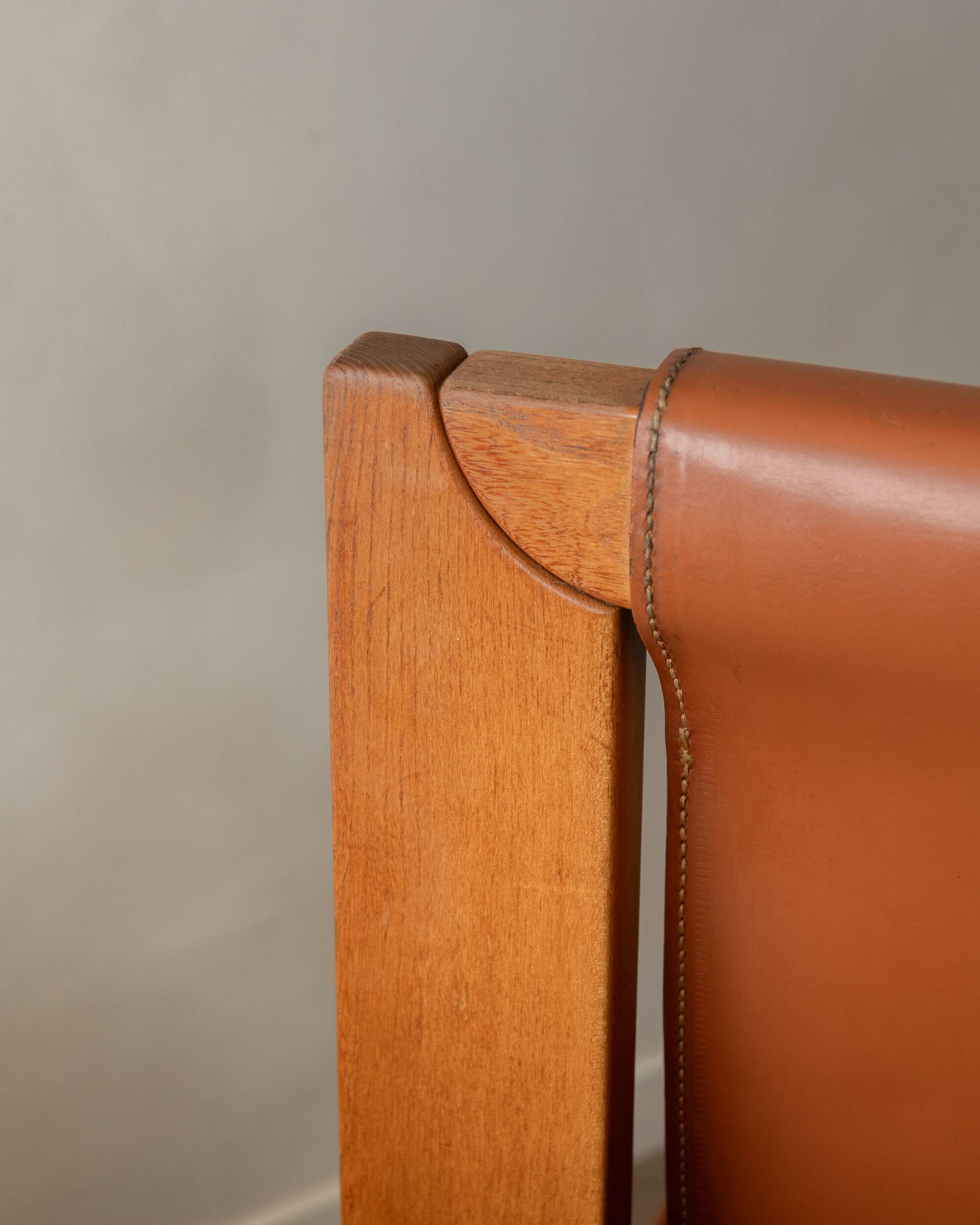 Wood Leather Dining Chairs Luigi Gorgoni Roche Bobois, 1970s, Set of 7