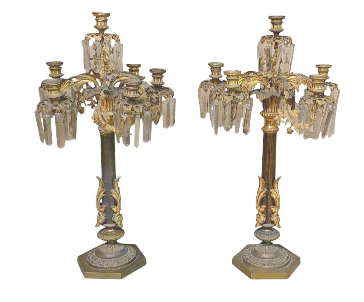 Pair of Important Large Candle Holders with Six Lights in Bronze h.73 cm