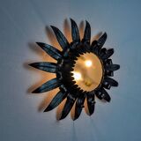 Sun wall lamp by ferro arte XL, metal and silver leaf, Spain, 1960