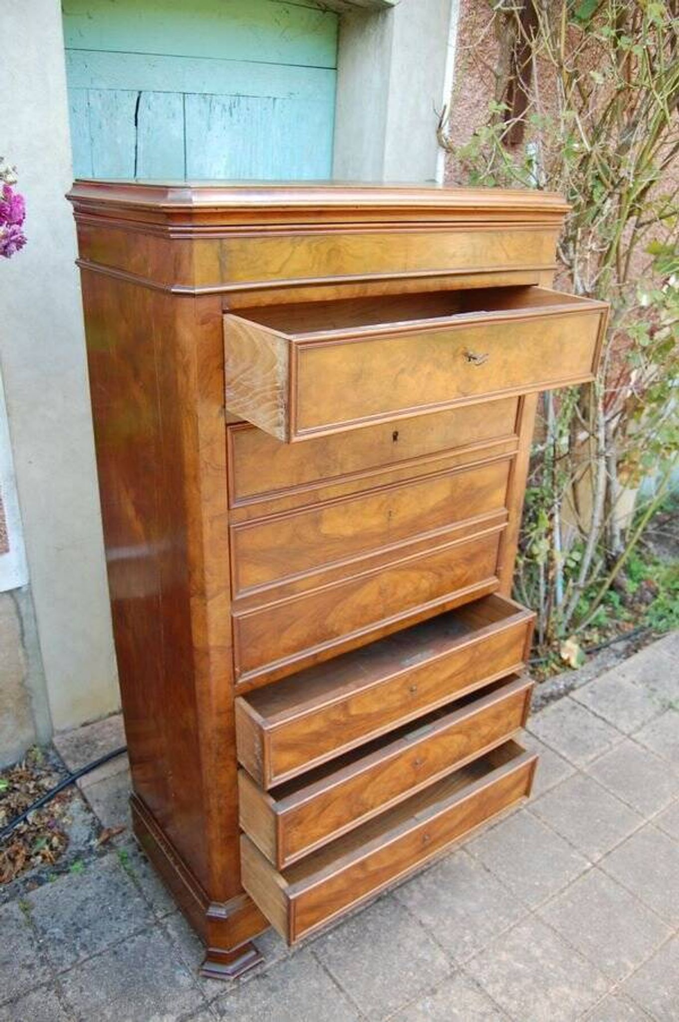 Secrétaire d'époque Louis Philippe en noyer du 19e siècle
