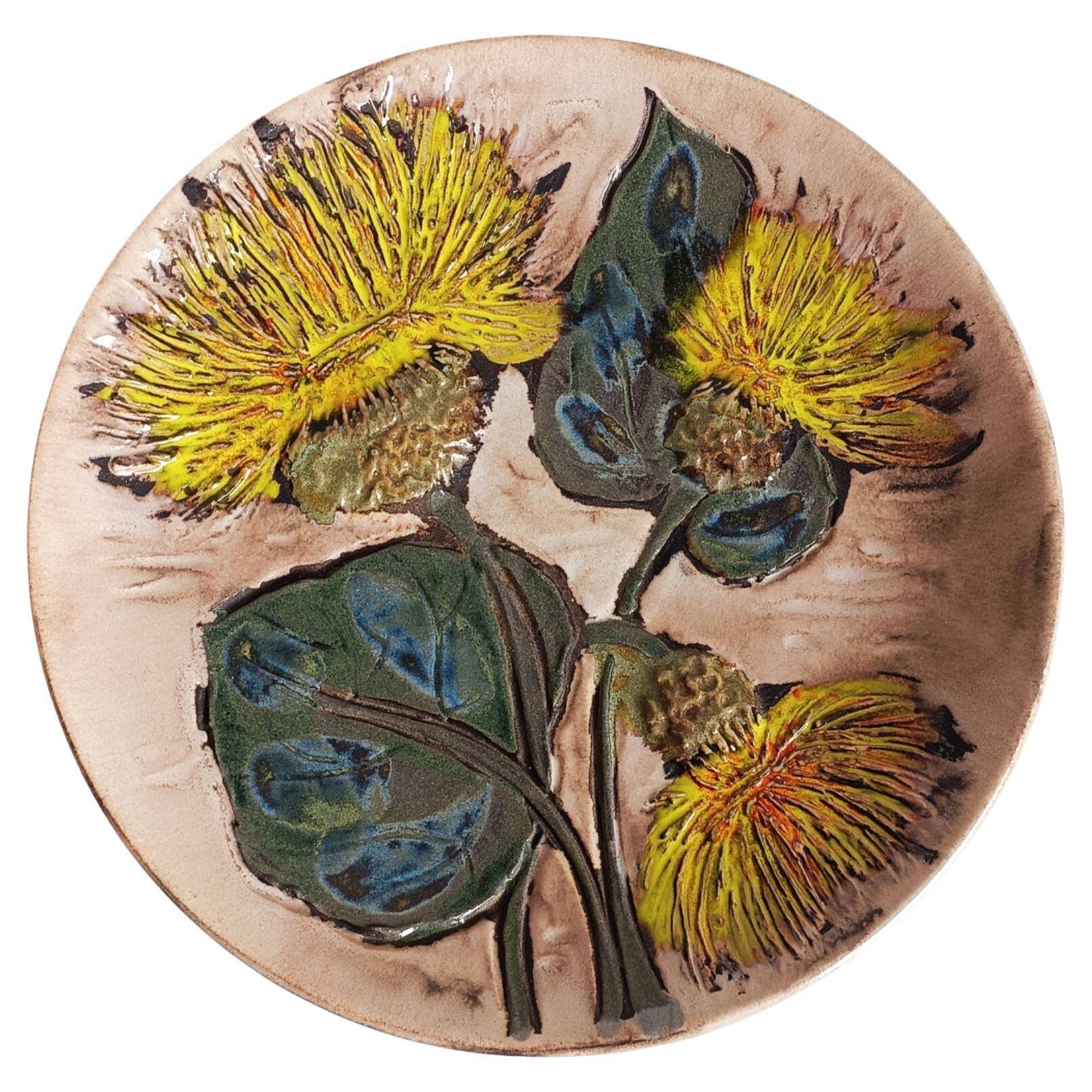 Mid-Century Ceramic Plate by Ruscha, Floral Décor, Germany, 1950s