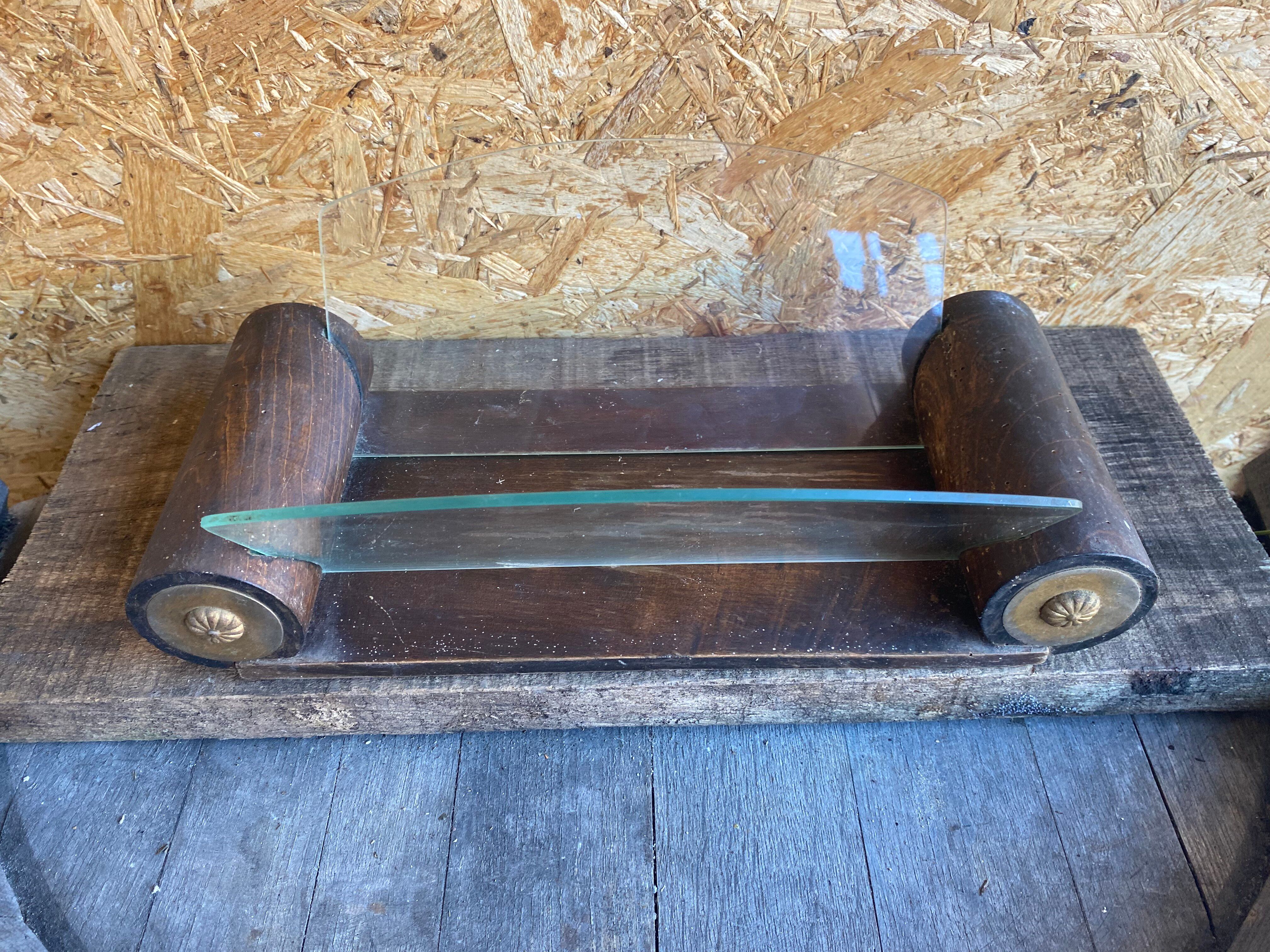 Aperitif Server Vintage Art Deco Wood + Brass + Glass Plates