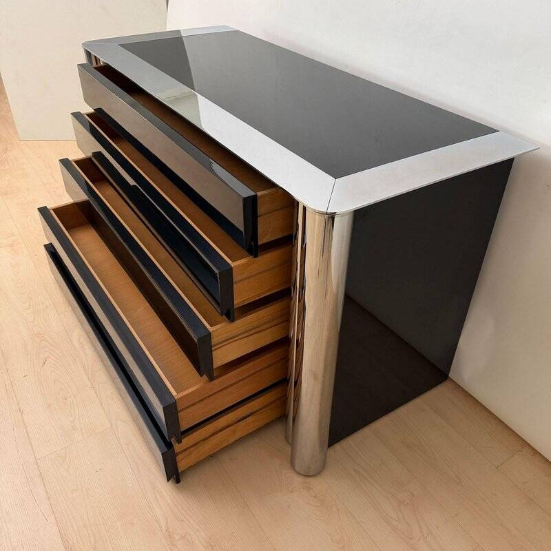 Commode laquée noire en chrome par A. Mosca pour Cinova, Italie, 1969