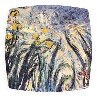 Luneville earthenware plate, irises, Claude Monet