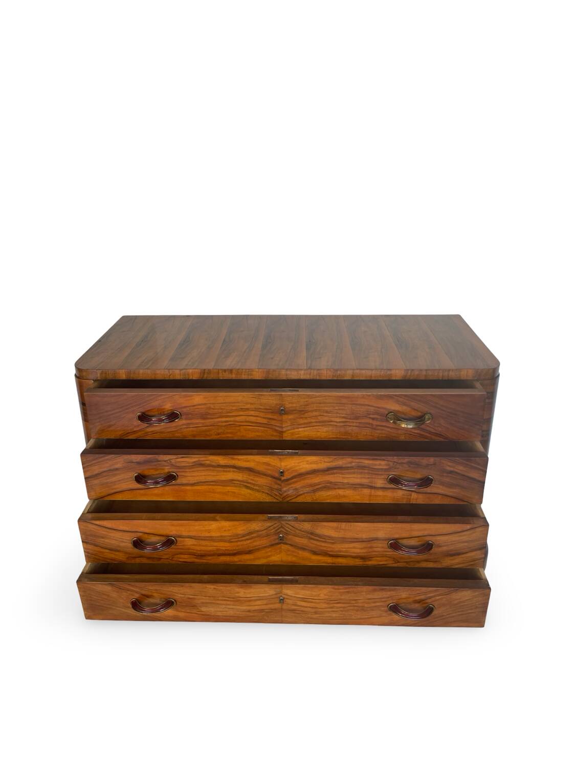 Commode italienne Art déco en ronce de noyer, années 1930