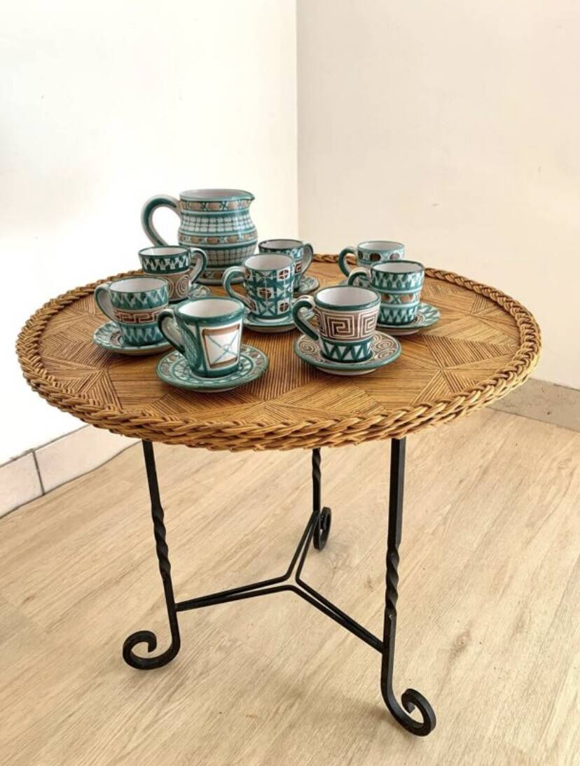 1950s side table with straw marquetry