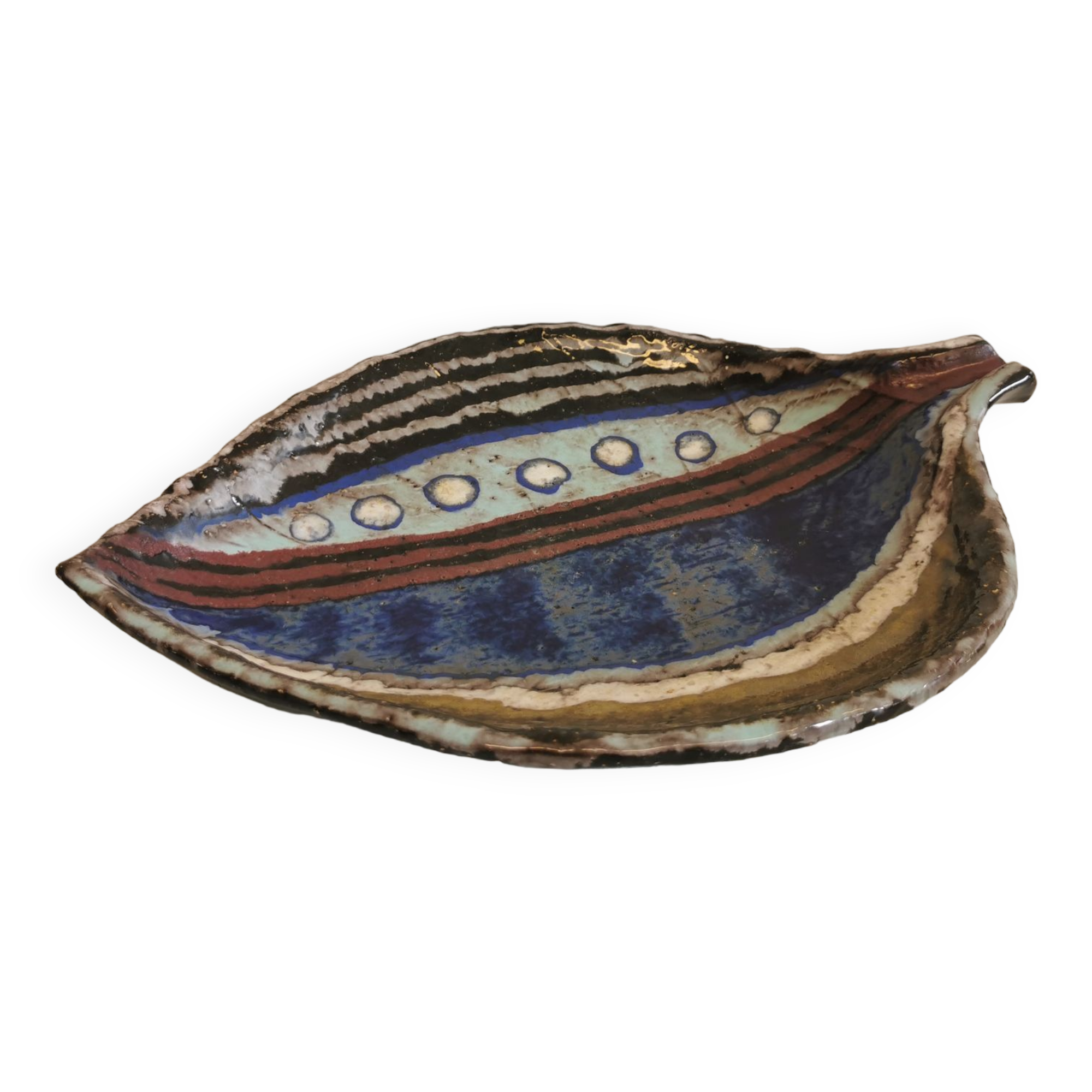 Danish ceramic dish shaped like a leaf.