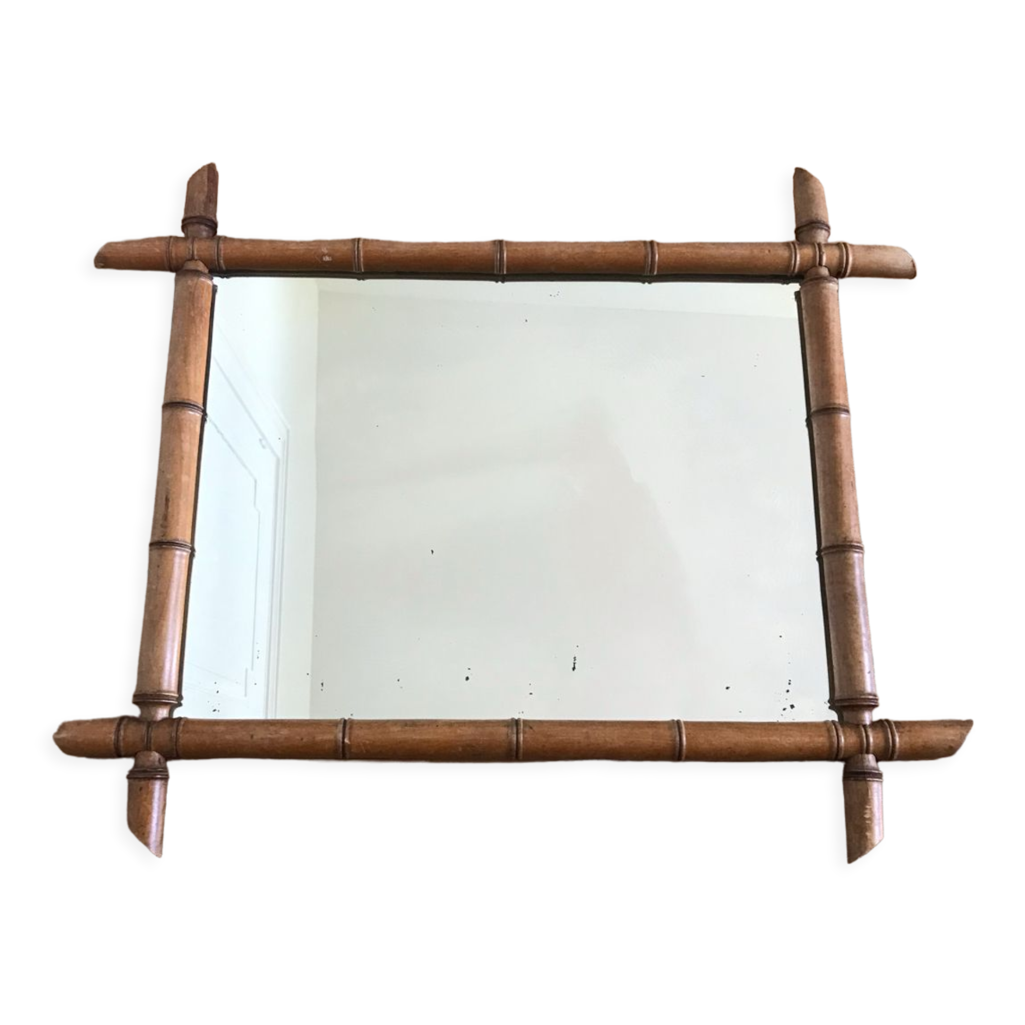 Mirror turned wood vintage bamboo