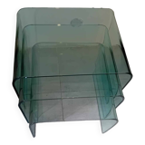 Suite of 3 nesting tables in curved glass from the 80s.