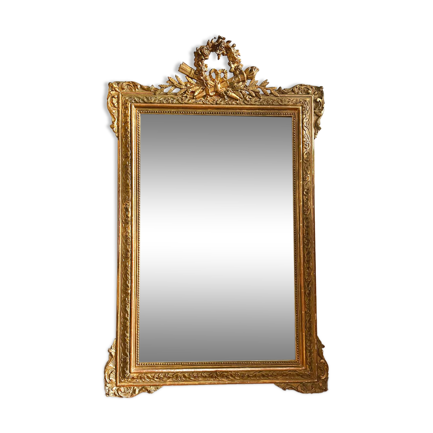 Antique gilded wood fireplace trumeau mirror 125x80