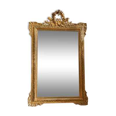 Miroir trumeau ancien de cheminée en bois doré 125x80