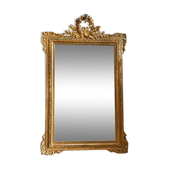 Miroir trumeau ancien de cheminée en bois doré 125x80
