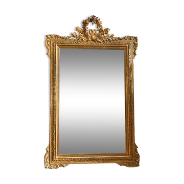 Antique gilded wood fireplace trumeau mirror 125x80