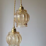 Duo of molded glass pendant lights