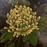 Cabinet vintage noir en laque chinoise avec fleurs et oiseaux / bohème