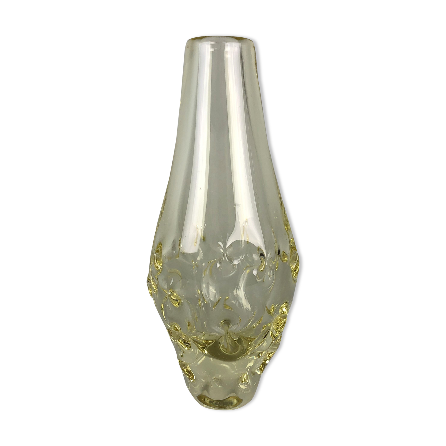 1960's citrine glass vase by miloslav klinger, zelezny brod glassworks