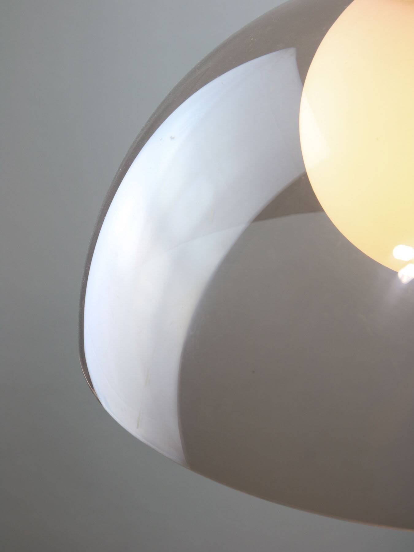 Space-age italian brass, opaline and plexiglass pendant lamp