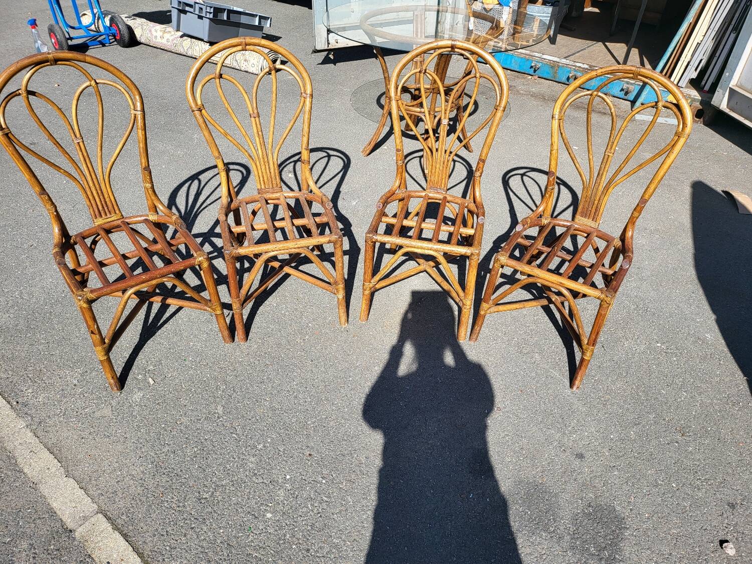 Vintage rattan and glass set - round table + 4 chairs
