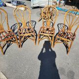 Vintage rattan and glass set - round table + 4 chairs