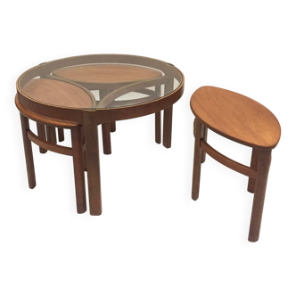 Trinity Scandinavian coffee table from the 60s, teak and glass