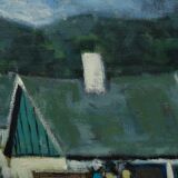 Kai christensen, scandinavian modern painting, 1960s, oil on canvas, framed