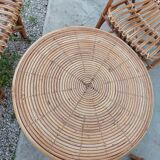 Set bench table and two armchairs in rattan 1950 vintage