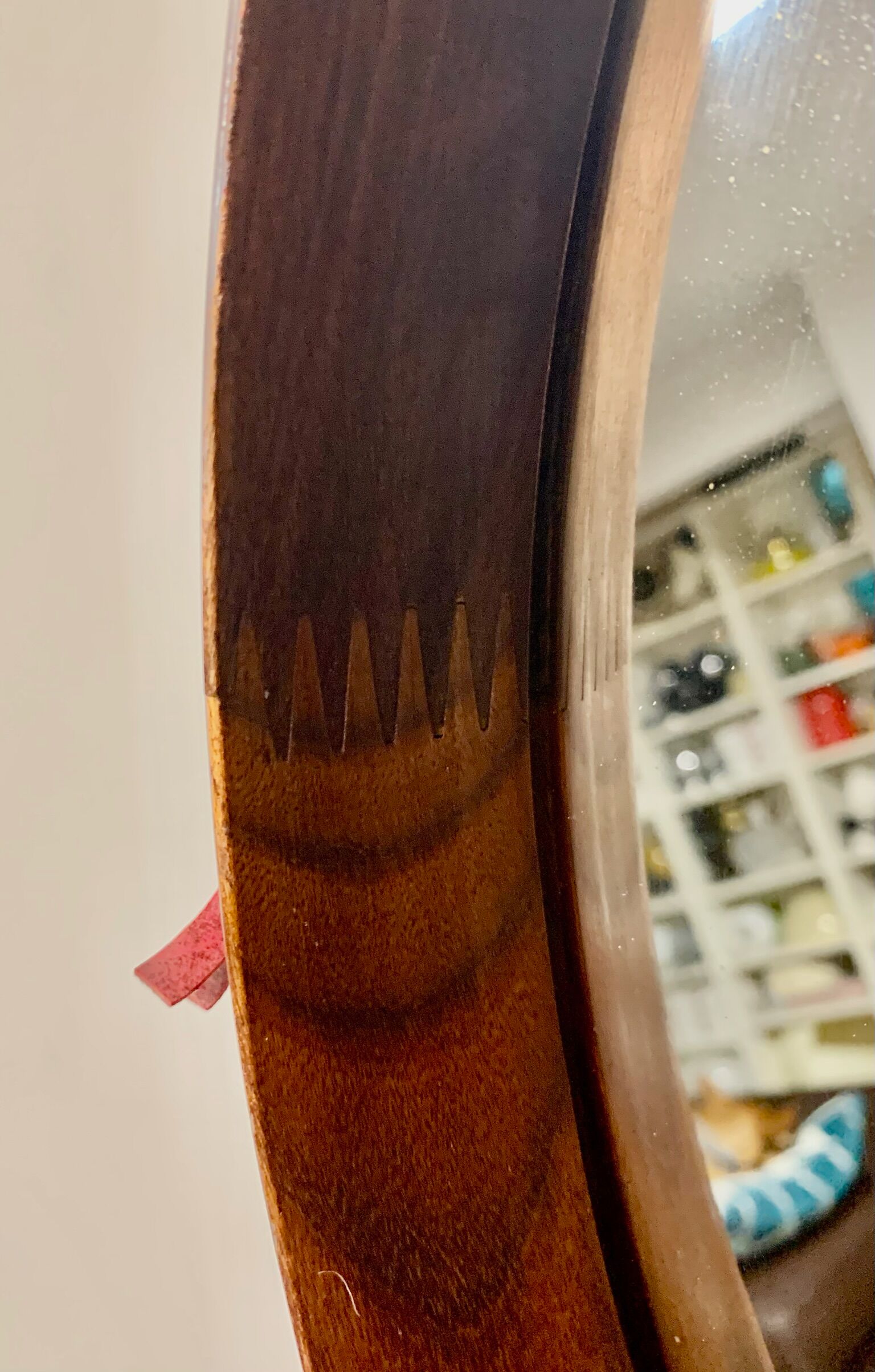 Teak vintage wall mirror, 60s mid century modern wood mirror made in italy