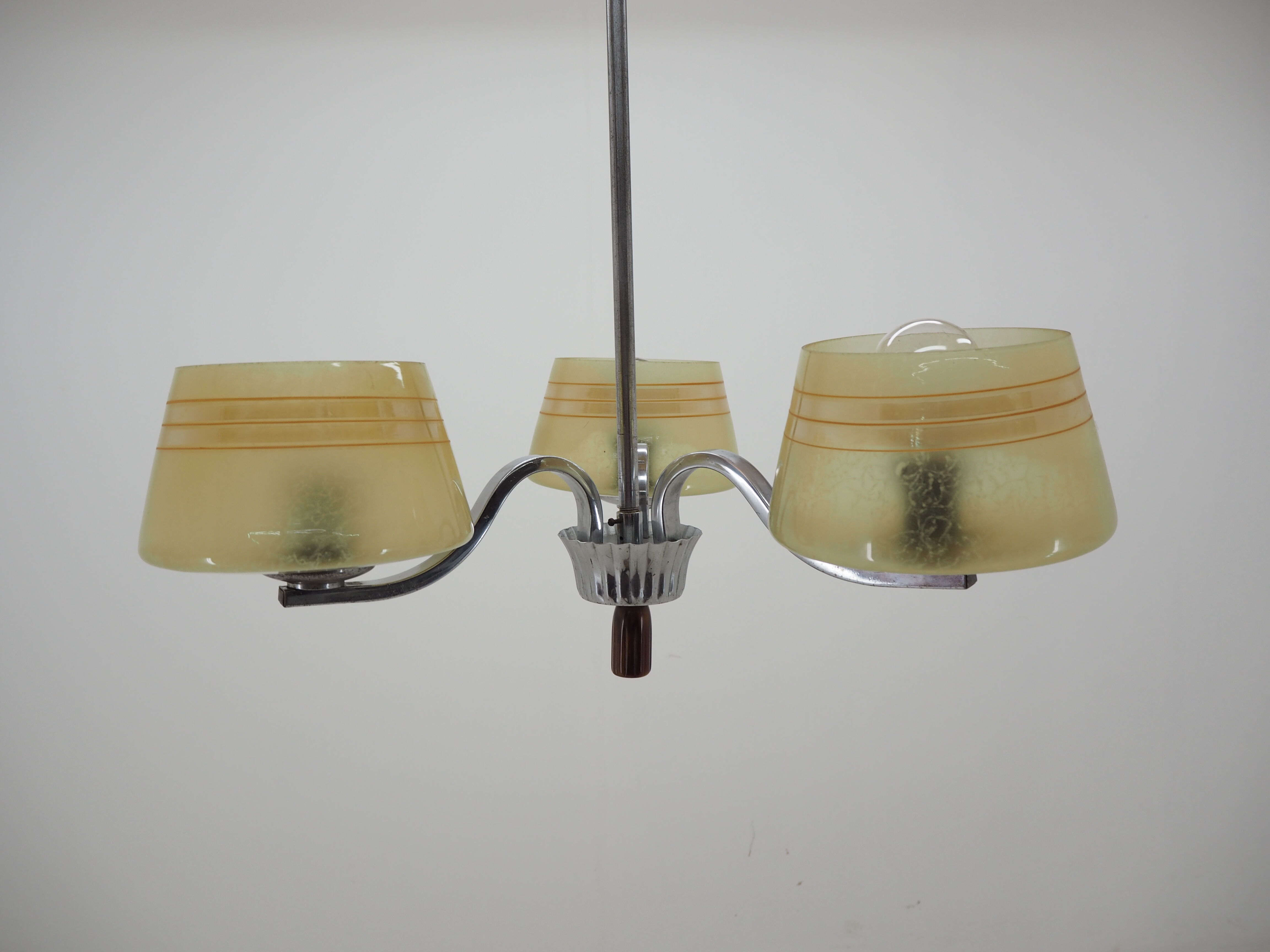 Midcentury Chrome and Glass Chandelier, Czechoslovakia 1960s