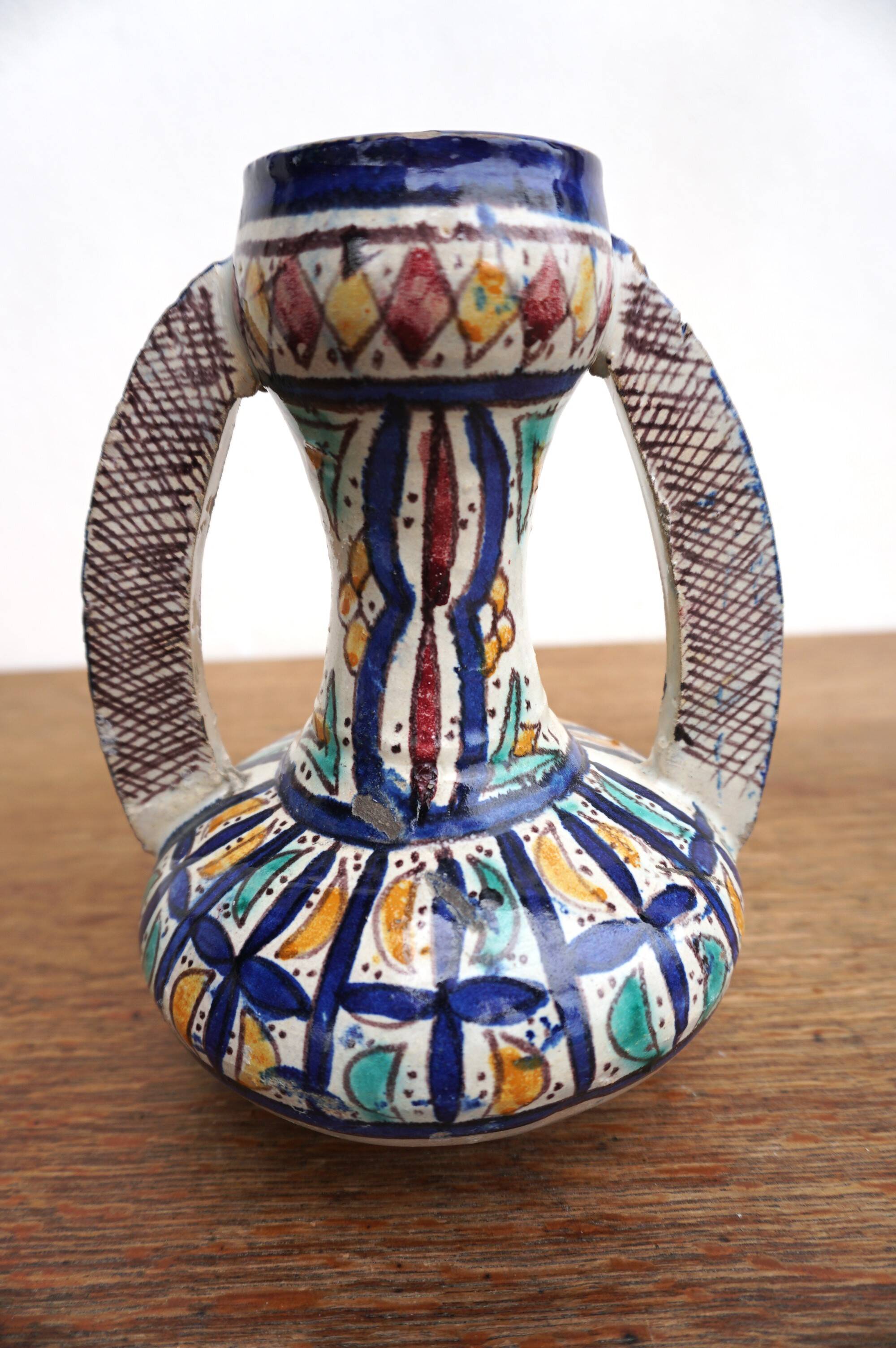 Moroccan handicraft ceramic candle holder, pot and vase set