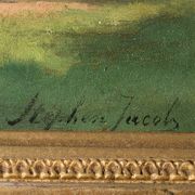Tableau : huile sur panneau représentant une lavandière