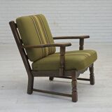 1970s, pair of Danish armchairs, original green furniture wool, oak wood.