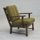 Années 1970, paire de fauteuils danois, mobilier vert d'origine en laine, bois de chêne.
